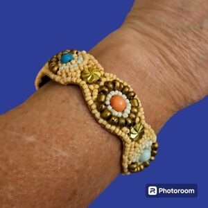 3/$30 VTG NOI Pink Beaded Boho Cuff Bracelet